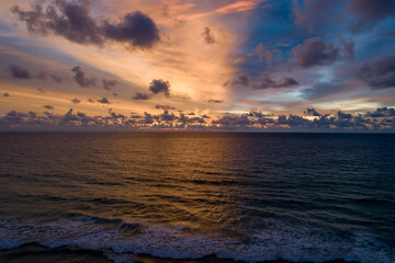 Aerial view sunset sky over sea,Nature Light Sunset or sunrise over ocean,Colorful dramatic scenery sky, Amazing clouds and waves in sunset sky beautiful light nature background