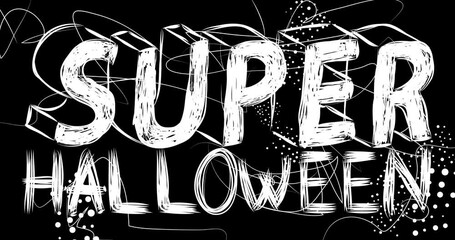 Aufkleber - Super Halloween word animation of old chaotic film strip with grunge effect. Busy destroyed TV, video surface, vintage screen white scratches, cuts, dust and smudges.
