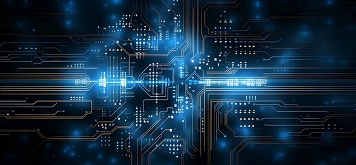 Poster - Line Circuit board digital technology background. 8k resolution. Best for wide banner, poster, header website, social media, editing video, background presentation, promotion and more