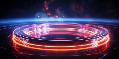 Poster - Futuristic neon light circle podium