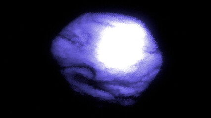Poster - Black background. Motion. Turquoise and purple volumetric ball in animation that twitches in different directions.