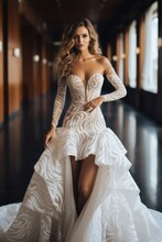 Beautiful Bride In White Long Wedding Dress, Modern Wedding Dress Ideas, Wedding.