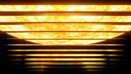 Poster - Bright planet glows with moving stripes. Design. Bright 3D planet with cyber field and stripes. Cyber animation of glowing planet and field of stripes