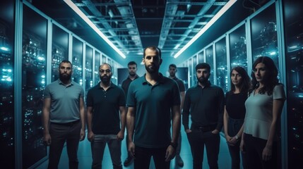 Fototapete - Group of IT engineers working in the data center with lots of decommissioned servers.