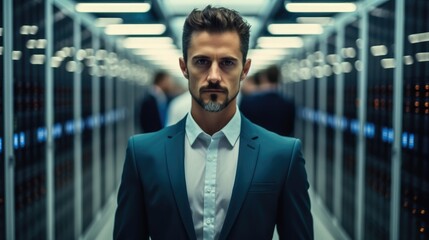 Fototapete - Portrait of man IT engineer standing in a data Room.