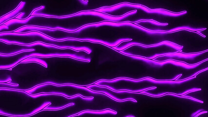 Poster - Moving 3d lines with electric light. Design. Cyber lines move branching in stream on black background. Lines of kier energy move branching out