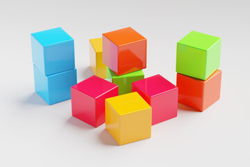 Poster - colored children cubes on white background, 3d illustration