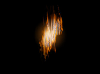 Wall Mural - orange flame, heat and isolated on black background with texture, pattern and burning energy. fire l
