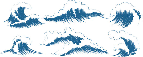 Wall Mural - sea waves sketch set