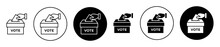 Voting Ballot Box Icon Set In Black Filled And Outlined Style. Suitable For UI Designs