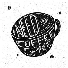 Hand drawn black lettering coffee quote 