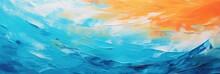 Abstract Colorful Paint Texture Background. Blue Water And Sunset Waves Art. Paint Brush Strokes Wallpaper.