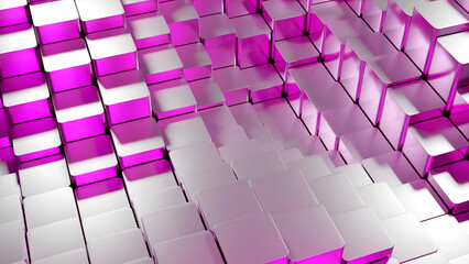 Poster - Pale pink and light gray squares. Design. The walls are made of squares that dance and are made in 3D format.