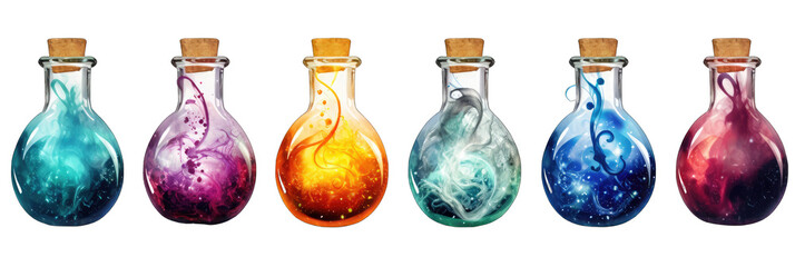 Captivating Swirling Potion Vials Magical Effects Collection Isolated on a transparent background