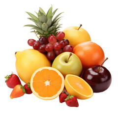 Wall Mural - Various kinds of delicious fruits on transparent background PNG. Fruits are popularly eaten all over the world.