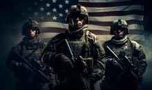 Armed Special Forces With American Flag Background, Ai Generative