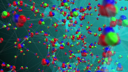 Poster - abstract movement of atom molecules, plexus structures, cgi motion graphics, science and technology 