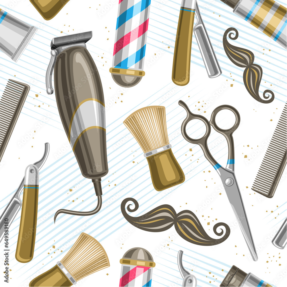Vector Barbershop Seamless Pattern, repeating background with ...
