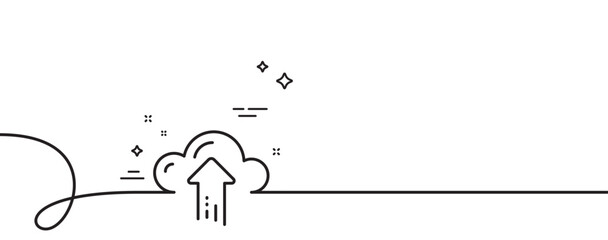 Poster - cloud computing upload line icon. continuous one line with curl. internet data storage sign. file ho