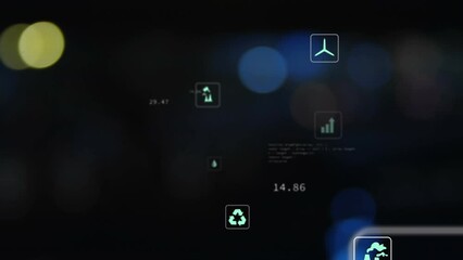 Poster - Animation of multiple icons and computer language over blurred vehicles moving on street