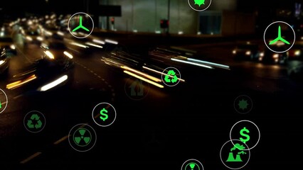 Poster - Animation of multiple icons over time lapse of vehicles moving on street in city