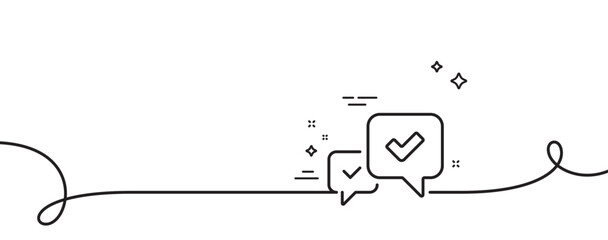 Poster - approve line icon. continuous one line with curl. accepted or confirmed sign. speech bubble symbol. 