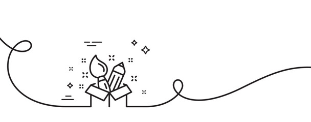 Poster - Creativity line icon. Continuous one line with curl. Design idea sign. Brush and pencil symbol. Creativity single outline ribbon. Loop curve pattern. Vector