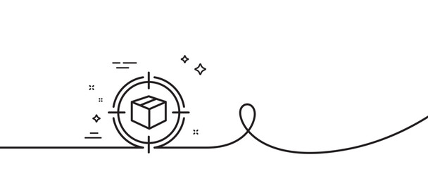 Poster - Parcel tracking line icon. Continuous one line with curl. Delivery monitoring sign. Shipping box in target symbol. Parcel tracking single outline ribbon. Loop curve pattern. Vector