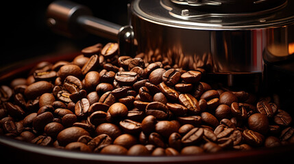 Wall Mural - Close-up of Freshly Ground Coffee Beans in a Grinder.