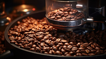 Wall Mural - Close-up of Freshly Ground Coffee Beans in a Grinder.