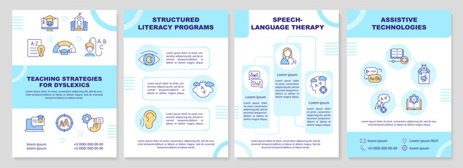 Sticker - 2D teaching strategies for dyslexics brochure template, leaflet design with thin linear icons, 4 vector layouts.