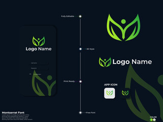 Wall Mural - Health logo design. Healthy. Hospital. Eco medical logo. Natural leaf. Pharmacy. Doctor. Human. Eco. Green. Medicin. Creative. Company. Premium