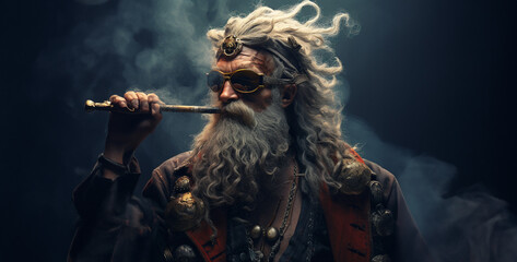 Wall Mural - Pirate with sunglasses smoking a pipe hd wallpaper 