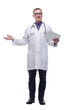© ASDF - Smiling doctor with tablet computer isolated over white background