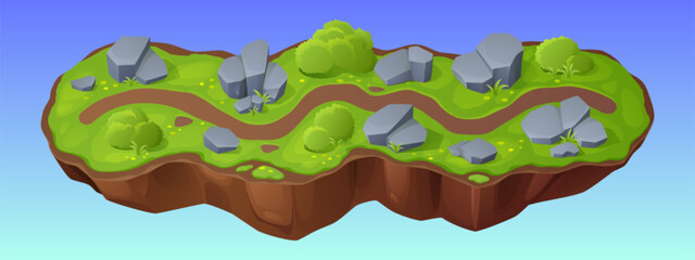 Poster - island map for game level interface. vector cartoon illustration of piece of land with road between 