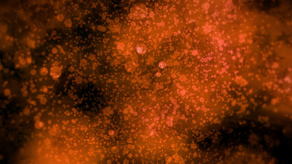 Poster - Dark background with magic dust. Motion. Orange and turquoise glitter in the animation that shimmers and glares.