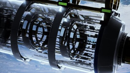 Wall Mural - space-inspired laboratory constructed from metal and glass, resembling a spacecraft, revolving around the planet. elements furnished by nasa