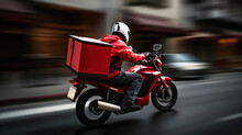 Delivery Man On A Scooter Speeding Through The City