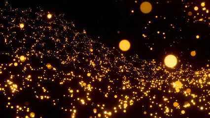 Poster - Black background with illuminated sequins. Motion. Bright confetti in cartoon animation that fly in different directions.