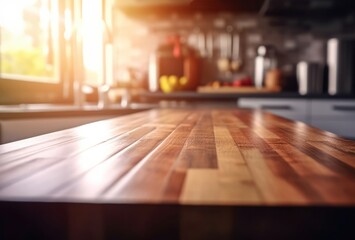 Poster - Empty kitchen wooden table shelf. Generate Ai