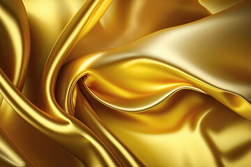 Wall Mural - Yellow abstract shiny plastic silk or satin wavy background.