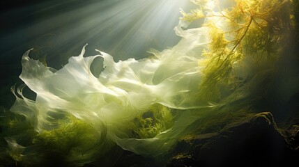 Canvas Print - Green algae Chlorophyta. Abstract close-ups, selective focus, and creative lighting