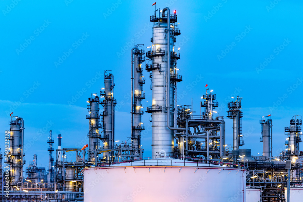 Oil and gas refinery plant firm industry zone at night.Oil and gas ...