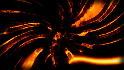 Poster - Walking light. Motion. Orange and blue light on a black background that is scattered on different sides in abstraction.