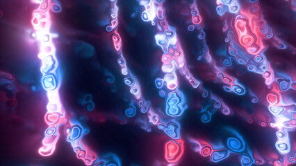Poster - Bright gasoline spots on a purple and green background. Motion. Computer graphics with bright spots that move.
