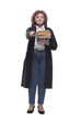 © ASDF - in full growth. a confident woman with a stack of books.