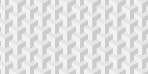 Wall Mural - Seamless geometric hexagon cube pattern background. abstract cubes geometric white and gray color hexagon technology background. digital cube honeycomb Front view of white texture for background.