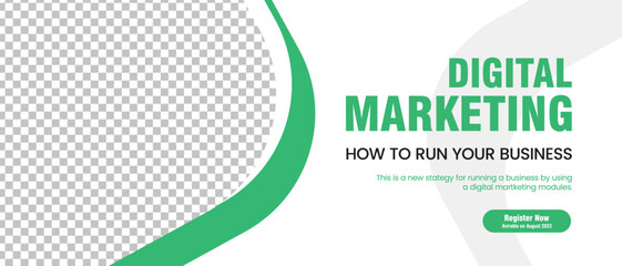 Wall Mural - Green and White abstract banner with modern digital Marketing banner template design. with curved pattern banner objects design