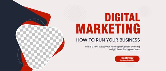 Wall Mural - Red and white abstract nanner for Business webinar social media post template, digital Marketing banner template design