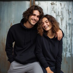 Sticker - Illustration of a fashioncouple  portrait with plain hoodie mockup, AI Generated